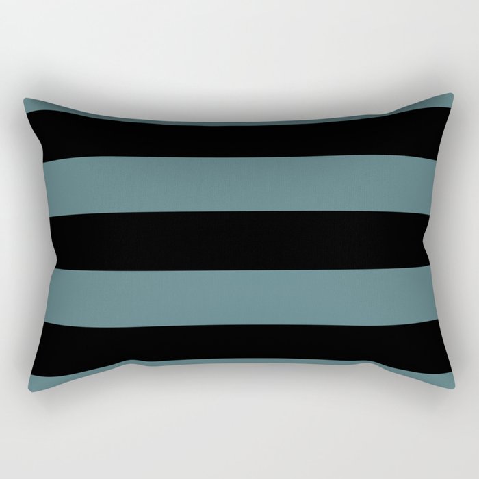 Black Dark Aqua Minimal Horizontal Stripe Pattern 2023 Color of the Year Vining Ivy PPG1148-6 Rectangle Pillow