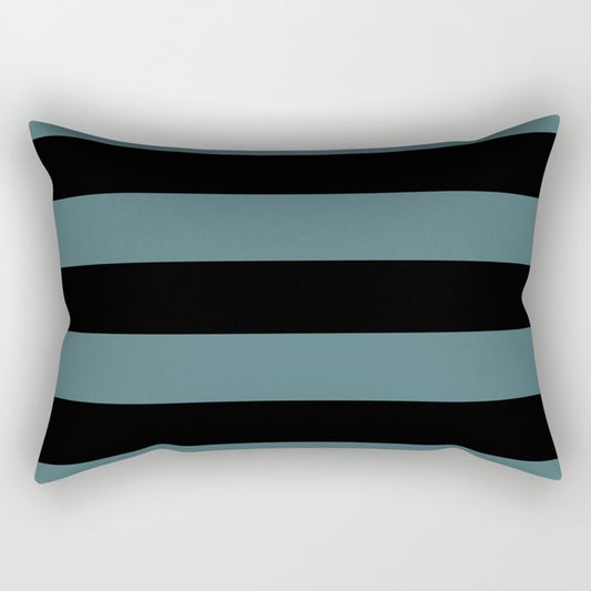 Black Dark Aqua Minimal Horizontal Stripe Pattern 2023 Color of the Year Vining Ivy PPG1148-6 Rectangle Pillow