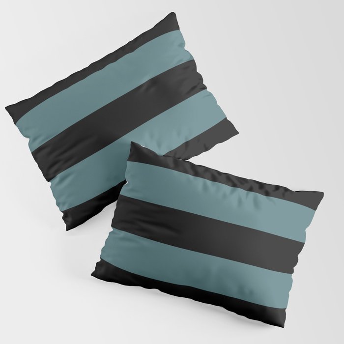 Black Dark Aqua Minimal Horizontal Stripe Pattern 2023 Color of the Year Vining Ivy PPG1148-6 Pillow Sham Set
