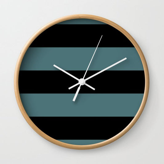 Black Dark Aqua Minimal Horizontal Stripe Pattern 2023 Color of the Year Vining Ivy PPG1148-6 Wall Clock