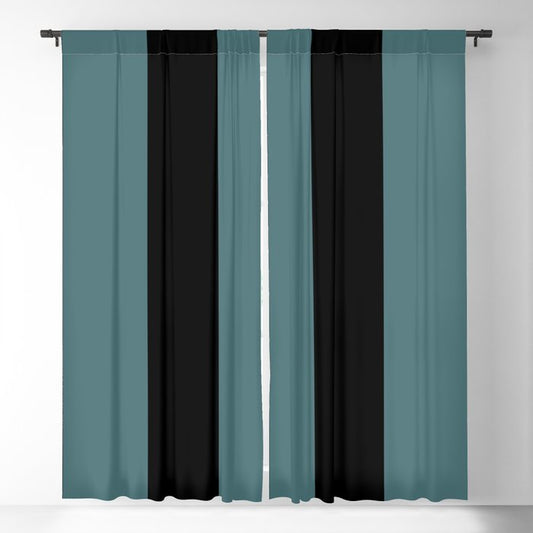 Black Dark Aqua Minimal Vertical Stripe Pattern 2 2023 Color of the Year Vining Ivy PPG1148-6 Blackout Curtain