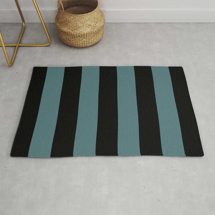 Black Dark Aqua Minimal Vertical Stripe Pattern 2 2023 Color of the Year Vining Ivy PPG1148-6 Throw and Area Rug