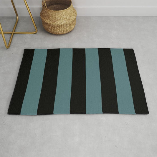 Black Dark Aqua Minimal Vertical Stripe Pattern 2 2023 Color of the Year Vining Ivy PPG1148-6 Throw and Area Rug