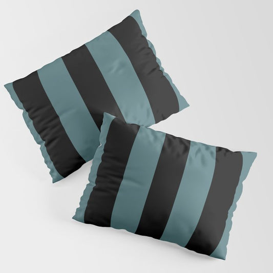 Black Dark Aqua Minimal Vertical Stripe Pattern 2 2023 Color of the Year Vining Ivy PPG1148-6 Pillow Sham Set
