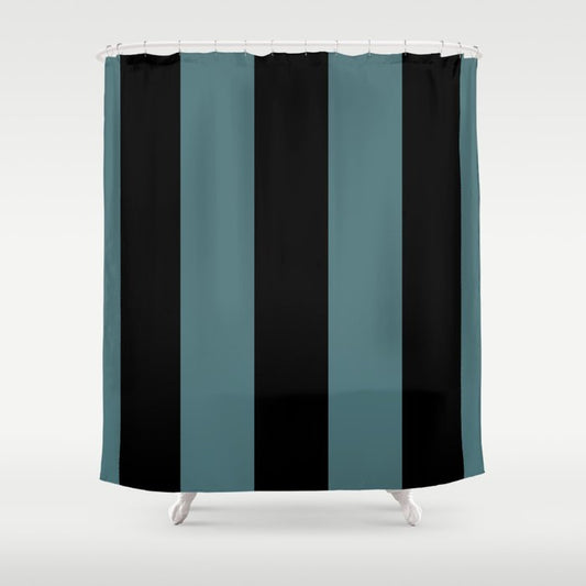 Black Dark Aqua Minimal Vertical Stripe Pattern 2 2023 Color of the Year Vining Ivy PPG1148-6 Shower Curtain