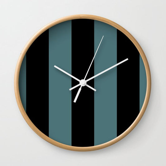 Black Dark Aqua Minimal Vertical Stripe Pattern 2 2023 Color of the Year Vining Ivy PPG1148-6 Wall Clock