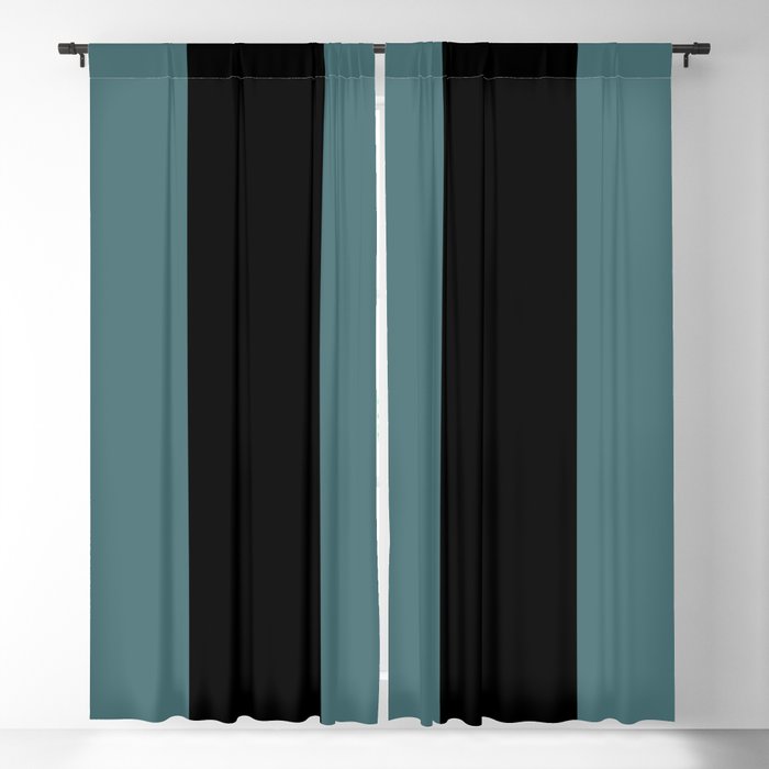 Black Dark Aqua Minimal Vertical Stripe Pattern 2023 Color of the Year Vining Ivy PPG1148-6 Blackout Curtain