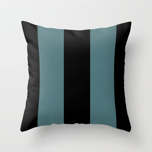Black Dark Aqua Minimal Vertical Stripe Pattern 2023 Color of the Year Vining Ivy PPG1148-6 Throw Pillow