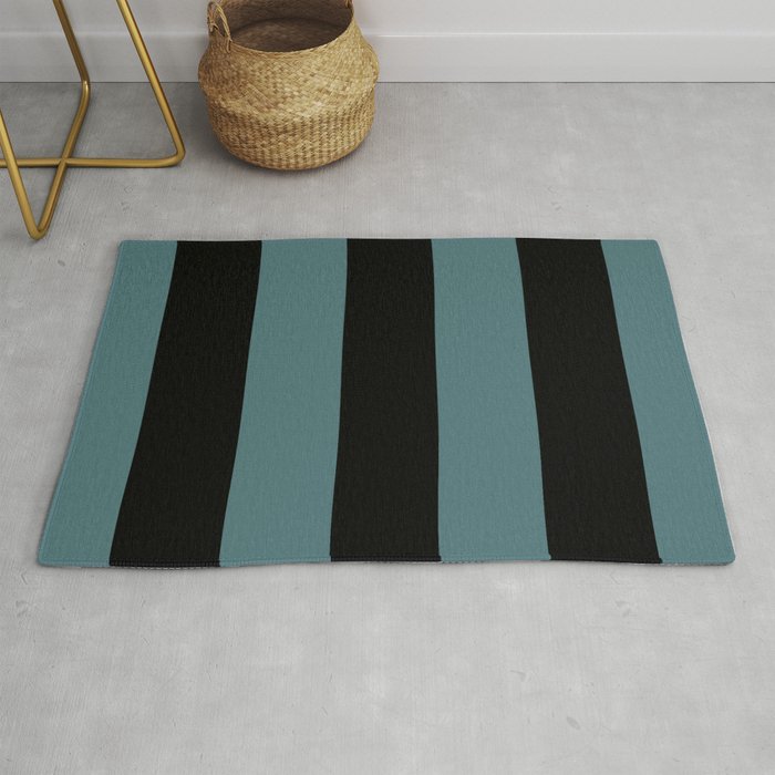 Black Dark Aqua Minimal Vertical Stripe Pattern 2023 Color of the Year Vining Ivy PPG1148-6 Throw and Area Rug