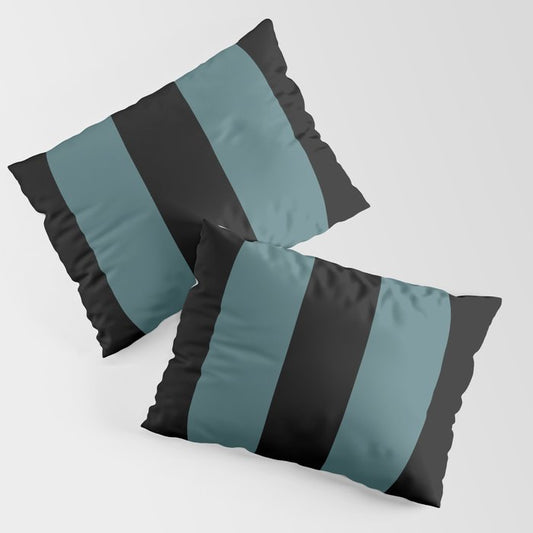 Black Dark Aqua Minimal Vertical Stripe Pattern 2023 Color of the Year Vining Ivy PPG1148-6 Pillow Sham Set