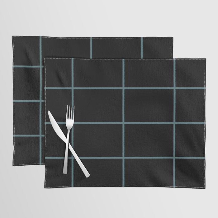 Black Dark Aqua Sponge Paint Thin Check Pattern 2023 Color of the Year Vining Ivy PPG1148-6 Placemat Set