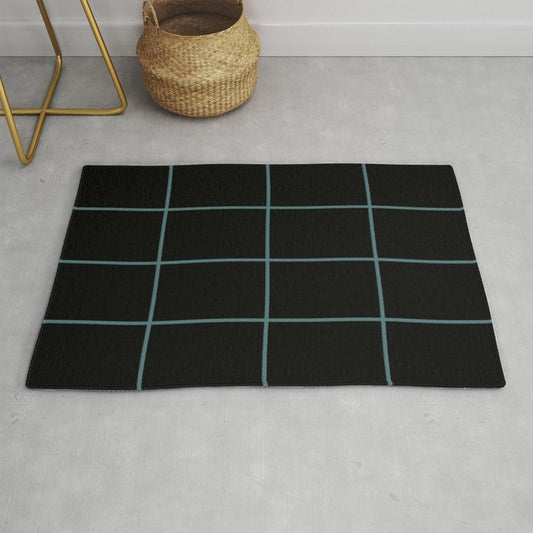 Black Dark Aqua Sponge Paint Thin Check Pattern 2023 Color of the Year Vining Ivy PPG1148-6 Throw and Area Rug