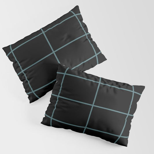 Black Dark Aqua Sponge Paint Thin Check Pattern 2023 Color of the Year Vining Ivy PPG1148-6 Pillow Sham Set