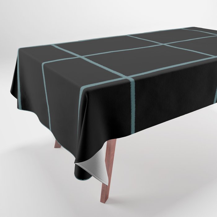 Black Dark Aqua Sponge Paint Thin Check Pattern 2023 Color of the Year Vining Ivy PPG1148-6 Tablecloth