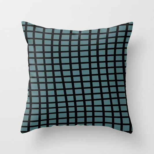 Black Dark Aqua Wavy Grid Pattern Pairs 2023 Color of the Year Vining Ivy PPG1148-6 Throw Pillow