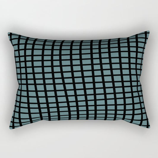 Black Dark Aqua Wavy Grid Pattern Pairs 2023 Color of the Year Vining Ivy PPG1148-6 Rectangle Pillow