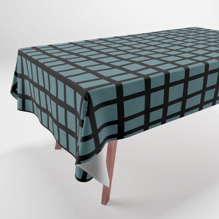 Black Dark Aqua Wavy Grid Pattern Pairs 2023 Color of the Year Vining Ivy PPG1148-6 Tablecloth