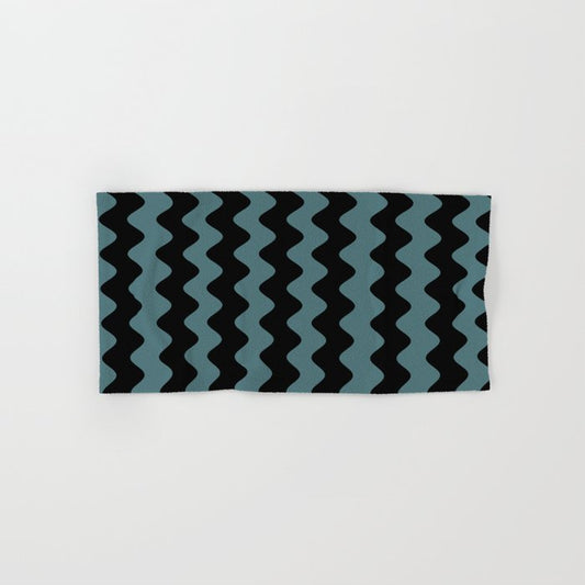 Black Dark Aqua Wavy Vertical Rippled Stripe Pattern 2023 Color of the Year Vining Ivy PPG1148-6 Bath & Hand Towels