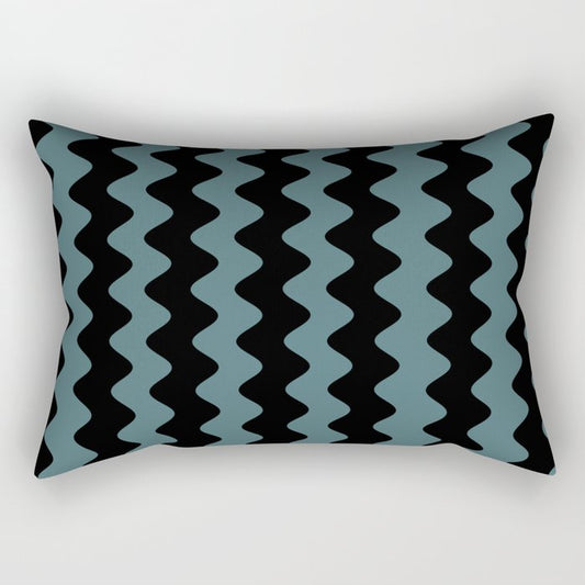 Black Dark Aqua Wavy Vertical Rippled Stripe Pattern 2023 Color of the Year Vining Ivy PPG1148-6 Rectangle Pillow