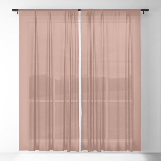 Dark Apricot Orange Pink Solid Color Pairs PPG Crushed Cinnamon PPG1063-6 - All One Single Shade Hue Sheer Curtain