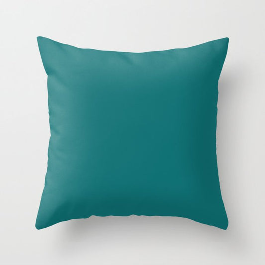 Dark Aqua Blue Green Solid Color Pairs Coloro Verdigris 092-38-21 Color Trends Spring Summer 2023 Throw Pillow