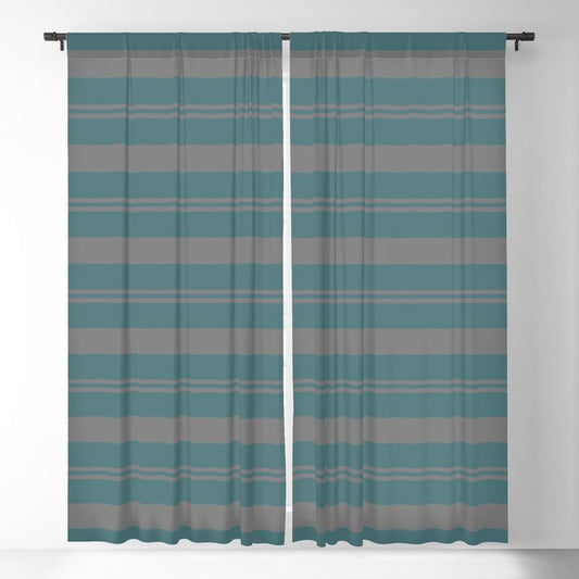 Dark Aqua Gray Stripes Horizontal Pattern Pairs 2023 Color of the Year Vining Ivy PPG1148-6 Blackout Curtain