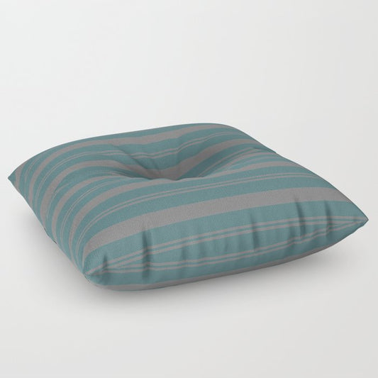 Dark Aqua Gray Stripes Horizontal Pattern Pairs 2023 Color of the Year Vining Ivy PPG1148-6 Floor Pillow