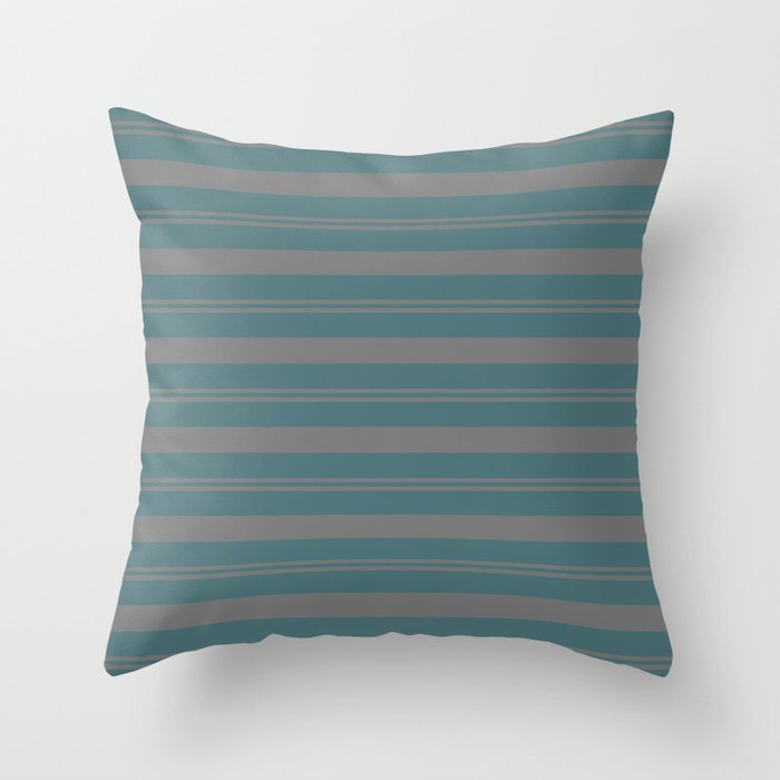 Dark Aqua Gray Stripes Horizontal Pattern Pairs 2023 Color of the Year Vining Ivy PPG1148-6 Throw Pillow