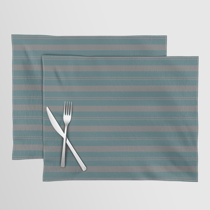Dark Aqua Gray Stripes Horizontal Pattern Pairs 2023 Color of the Year Vining Ivy PPG1148-6 Placemat Set