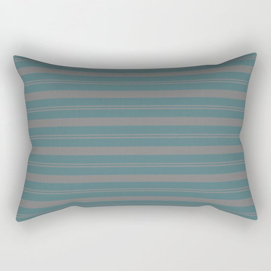 Dark Aqua Gray Stripes Horizontal Pattern Pairs 2023 Color of the Year Vining Ivy PPG1148-6 Rectangle Pillow