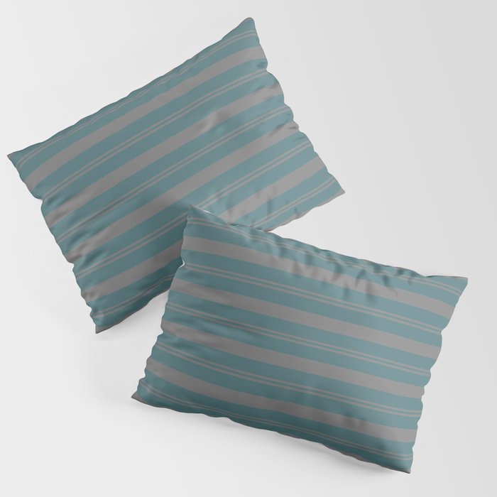 Dark Aqua Gray Stripes Horizontal Pattern Pairs 2023 Color of the Year Vining Ivy PPG1148-6 Pillow Sham Set