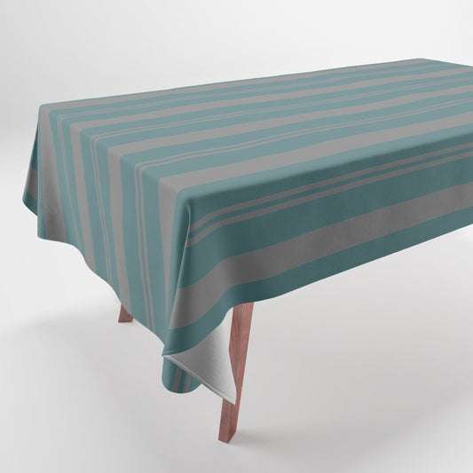 Dark Aqua Gray Stripes Horizontal Pattern Pairs 2023 Color of the Year Vining Ivy PPG1148-6 Tablecloth