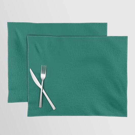 Dark Green Solid Color Pairs 2023 Trending Hue Dunn-Edwards Malachite Green DEFD37 - Liberated Nomads Collection Placemat Sets
