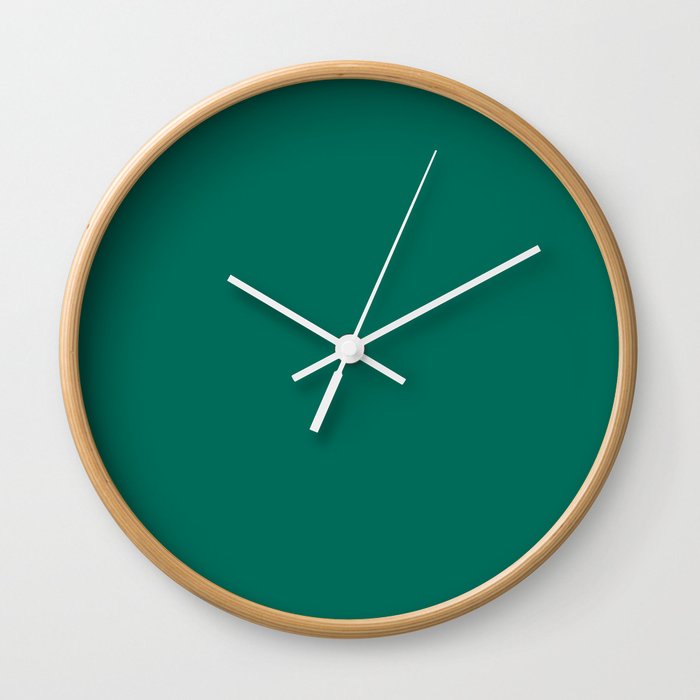 Dark Green Solid Color Pairs 2023 Trending Hue Dunn-Edwards Malachite Green DEFD37 - Liberated Nomads Collection Wall Clock