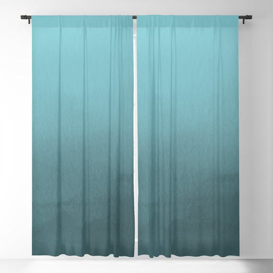 Dark Aqua Watercolor Ombre Gradient Blend Abstract Pairs 2023 Color of the Year Vining Ivy PPG1148-6 Blackout Curtain