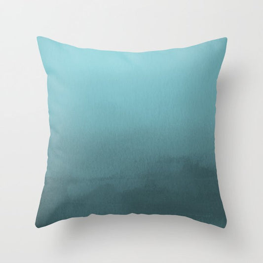 Dark Aqua Watercolor Ombre Gradient Blend Abstract Pairs 2023 Color of the Year Vining Ivy PPG1148-6 Throw Pillow