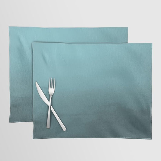 Dark Aqua Watercolor Ombre Gradient Blend Abstract Pairs 2023 Color of the Year Vining Ivy PPG1148-6 Placemat Set