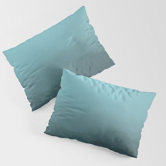 Dark Aqua Watercolor Ombre Gradient Blend Abstract Pairs 2023 Color of the Year Vining Ivy PPG1148-6 Pillow Sham Set