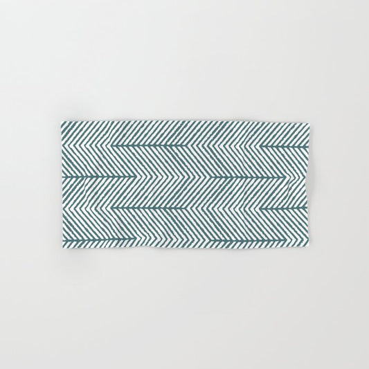 Dark Aqua White Abstract Diagonal Chevron Stripe Pattern 2023 Color of the Year Vining Ivy PPG1148-6 Bath & Hand Towels