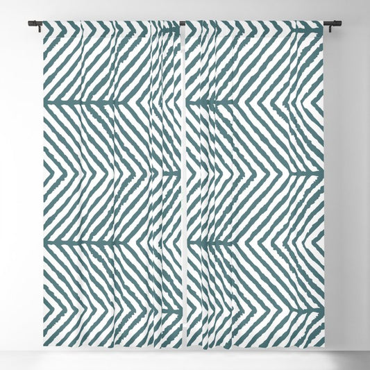 Dark Aqua White Abstract Diagonal Chevron Stripe Pattern 2023 Color of the Year Vining Ivy PPG1148-6 Blackout Curtain