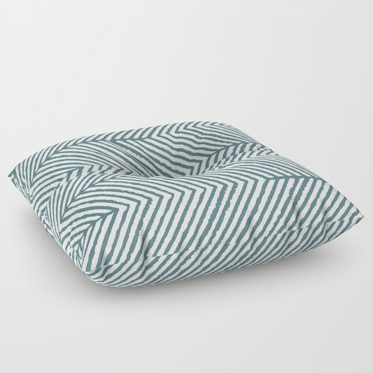 Dark Aqua White Abstract Diagonal Chevron Stripe Pattern 2023 Color of the Year Vining Ivy PPG1148-6 Floor Pillow