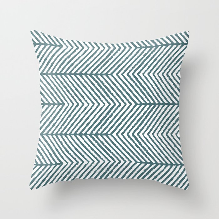 Dark Aqua White Abstract Diagonal Chevron Stripe Pattern 2023 Color of the Year Vining Ivy PPG1148-6 Throw Pillow
