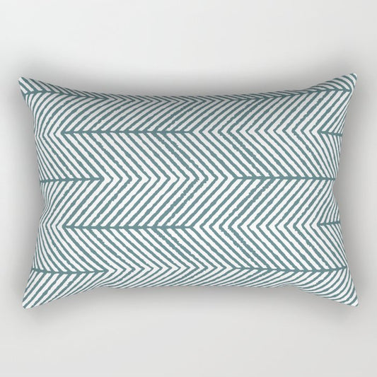 Dark Aqua White Abstract Diagonal Chevron Stripe Pattern 2023 Color of the Year Vining Ivy PPG1148-6 Rectangle Pillow