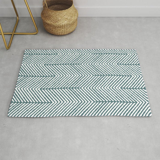 Dark Aqua White Abstract Diagonal Chevron Stripe Pattern 2023 Color of the Year Vining Ivy PPG1148-6 Throw and Area Rug