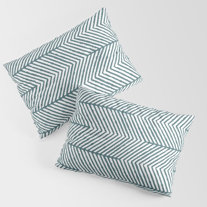 Dark Aqua White Abstract Diagonal Chevron Stripe Pattern 2023 Color of the Year Vining Ivy PPG1148-6 Pillow Sham Set
