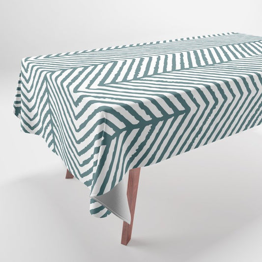 Dark Aqua White Abstract Diagonal Chevron Stripe Pattern 2023 Color of the Year Vining Ivy PPG1148-6 Tablecloth