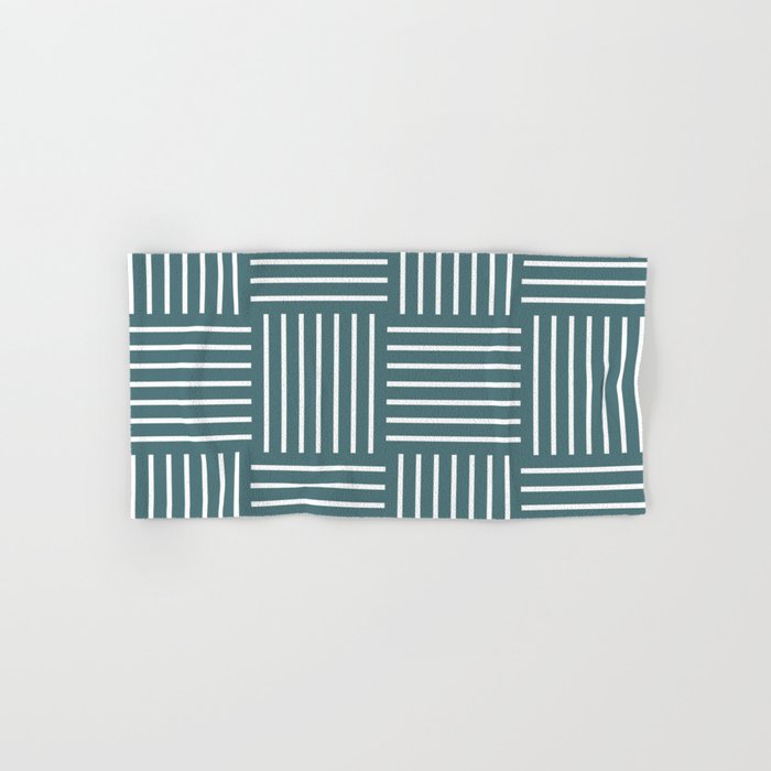 Dark Aqua White Abstract Stripe Geometric Pattern 2023 Color of the Year Vining Ivy PPG1148-6 Bath & Hand Towels