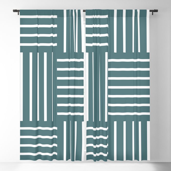 Dark Aqua White Abstract Stripe Geometric Pattern 2023 Color of the Year Vining Ivy PPG1148-6 Blackout Curtain