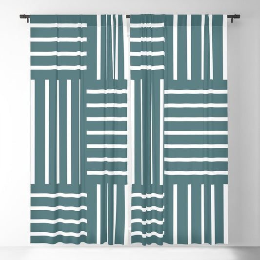 Dark Aqua White Abstract Stripe Geometric Pattern 2023 Color of the Year Vining Ivy PPG1148-6 Blackout Curtain