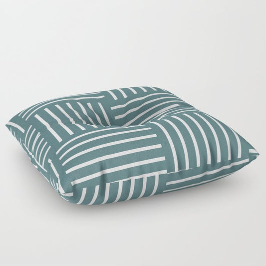 Dark Aqua White Abstract Stripe Geometric Pattern 2023 Color of the Year Vining Ivy PPG1148-6 Floor Pillow